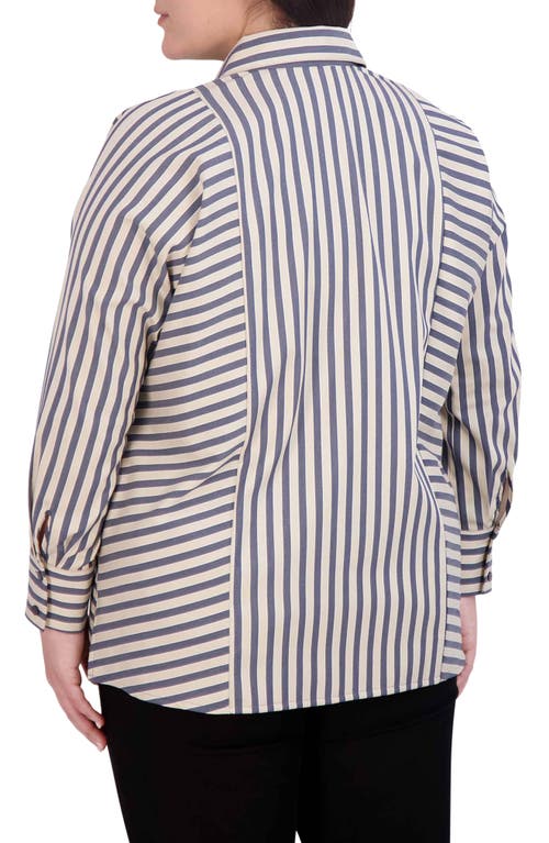 Shop Foxcroft Jackie Directional Stripe Cotton Blend Button-up Shirt In Navy/neutral