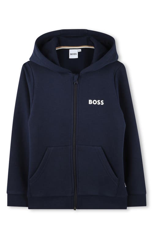 Shop Bosswear Boss Kidswear Kids' Graphic Zip-up Hoodie In Navy