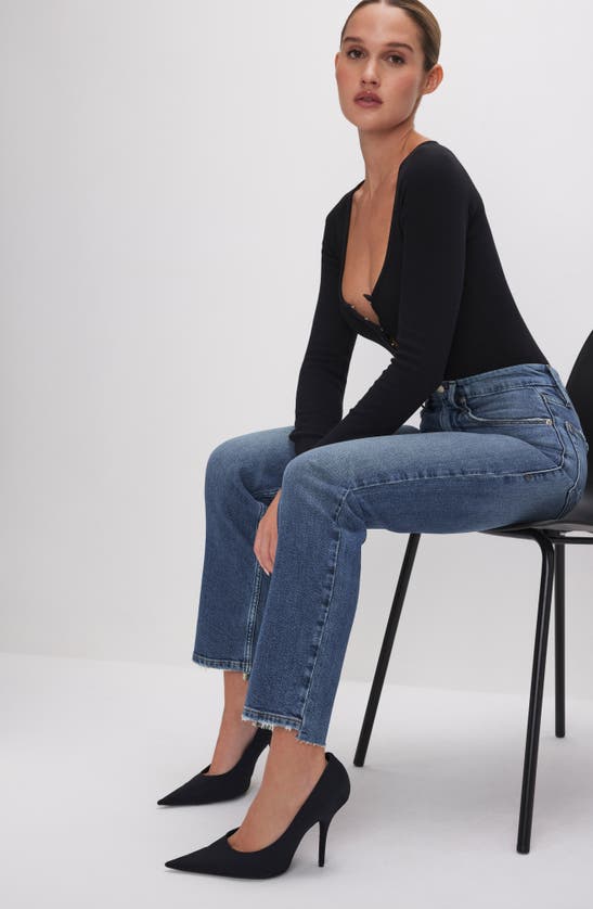 Shop Good American Good Boy Step Hem High Waist Ankle Straight Leg Jeans In Indigo604