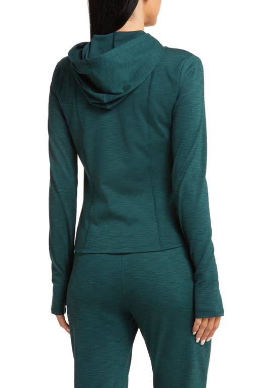 Shop Beyond Yoga Heather Rib Zip-up Hooded Jacket In Midnight Green Heather Rib