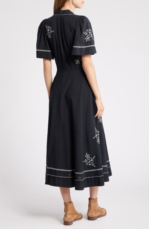 Shop The Great . Bridge Embroidered Cotton Midi Shirtdress In Black