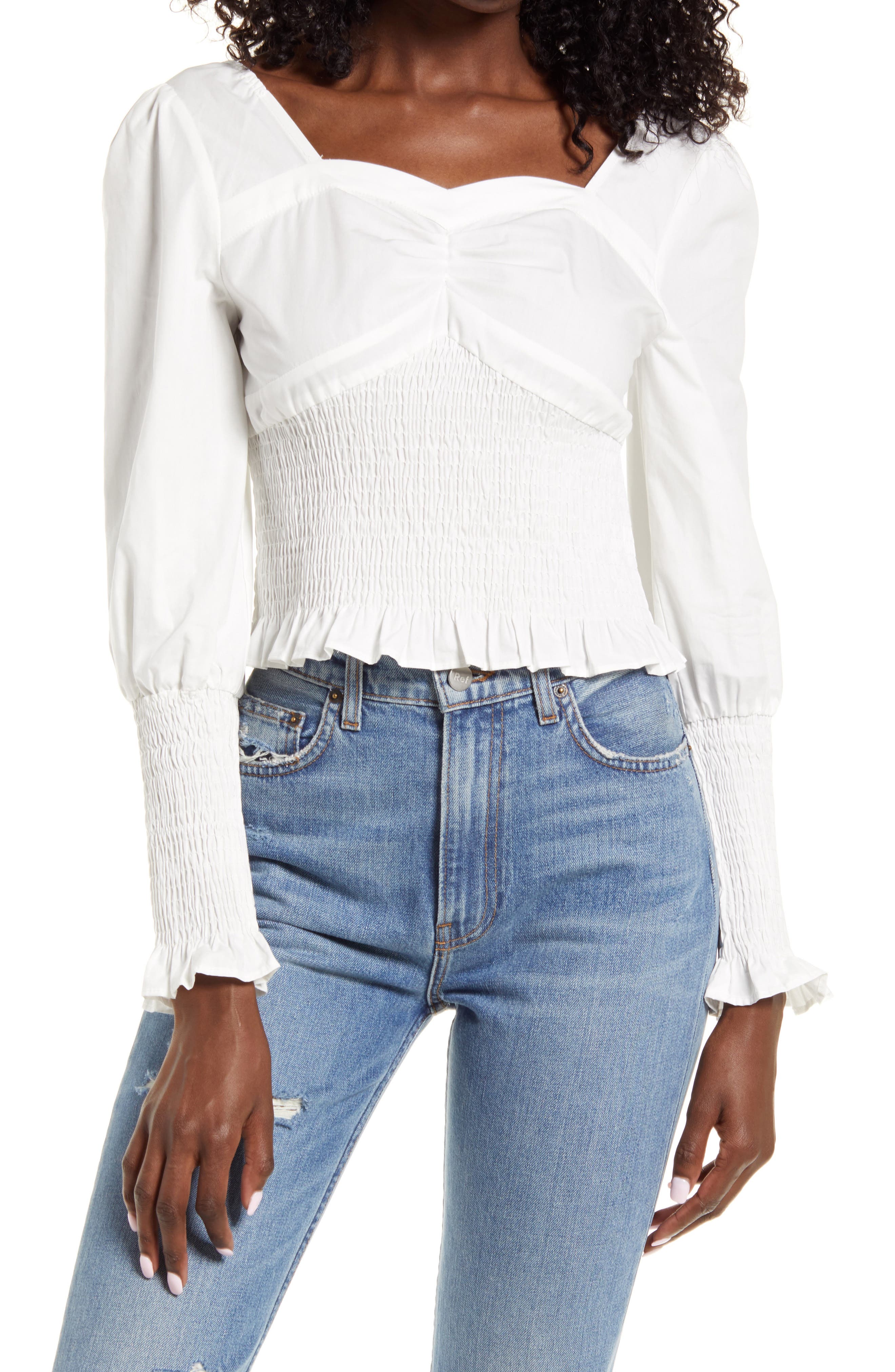 white puff long sleeve zip up top