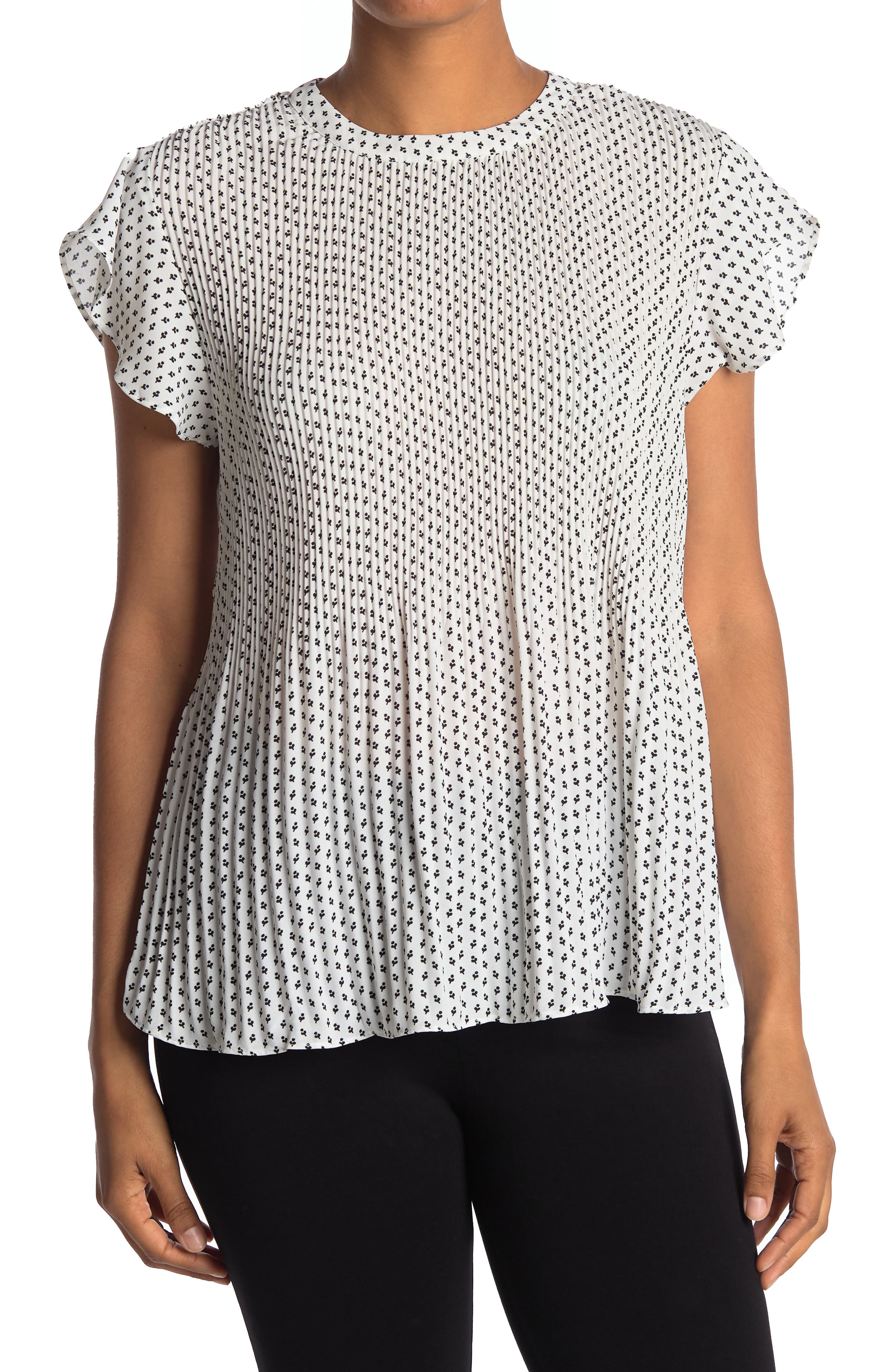Adrianna Papell Printed Pleated Georgette Blouse In Open White60