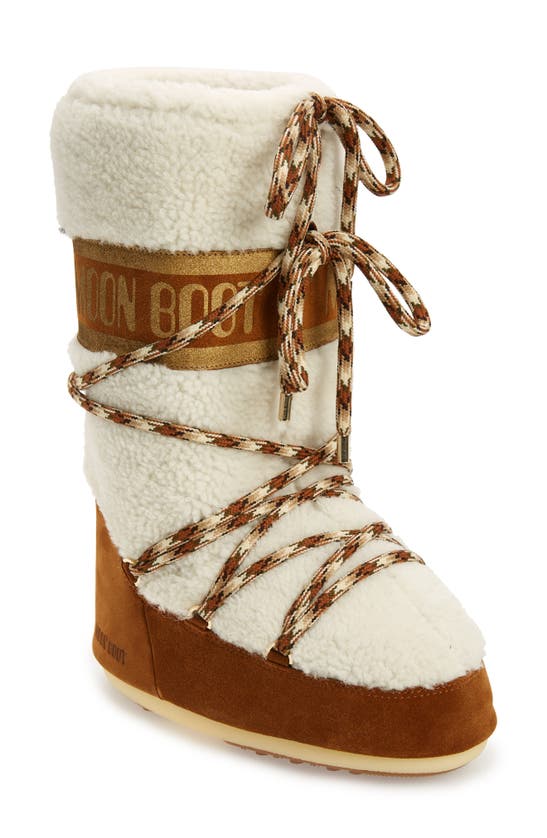 Moon Boot Icon Genuine Shearling Boot In Whisky/ Off White