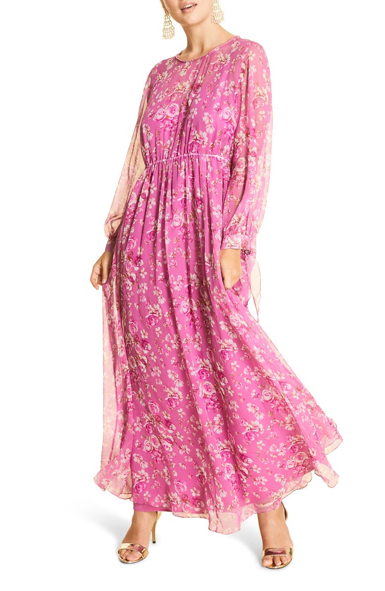 Marina Rinaldi Dolce Floral Long Sleeve Silk Chiffon Maxi Dress (Plus ...