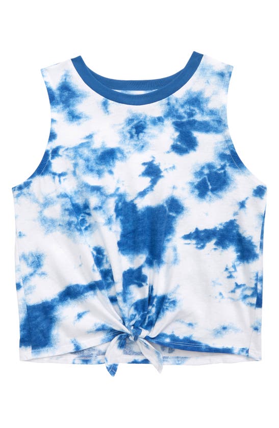 Melrose And Market Kids' Tie Front Tank In Blue Riverside Tie Dye