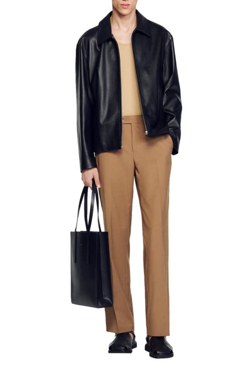 Sandro Cuir Zip Front Leather Jacket In Black