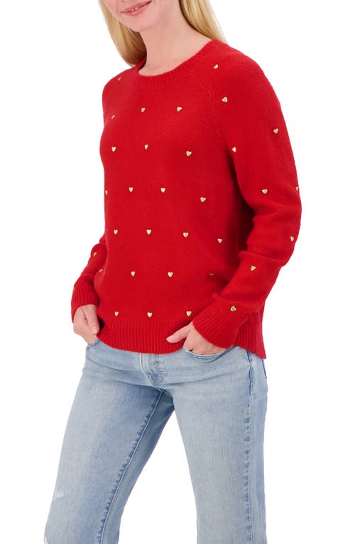 LUCKY BRAND LUCKY BRAND HEART STUD CREWNECK SWEATER 