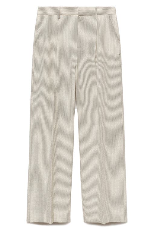 Mango Stripe Relaxed Straight Leg Seersucker Pants In Ecru
