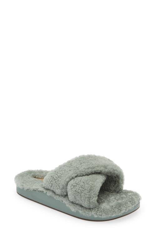 Shop Olukai Hila Heu Genuine Shearling Slipper In Muted Green/muted Green