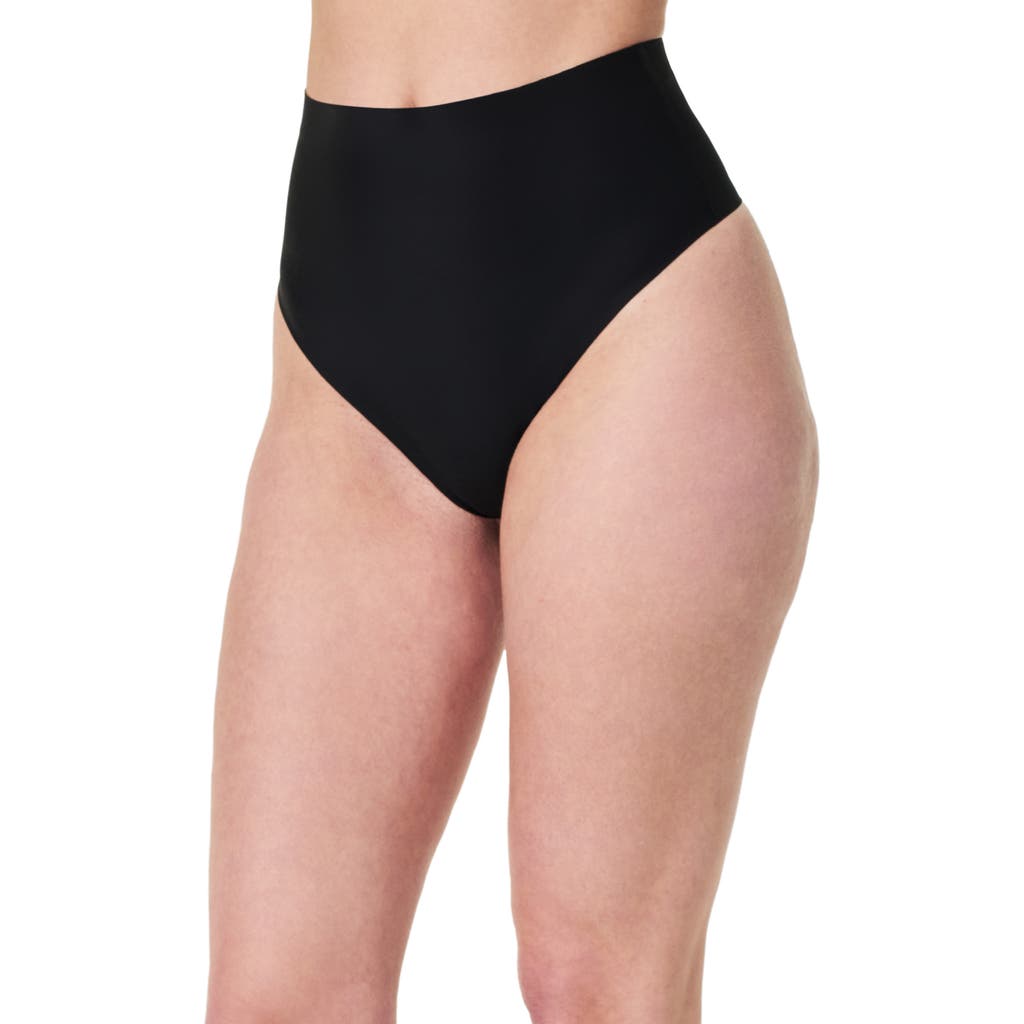 Spanx Sheer Power High-rise Shaping Thong In Very Black