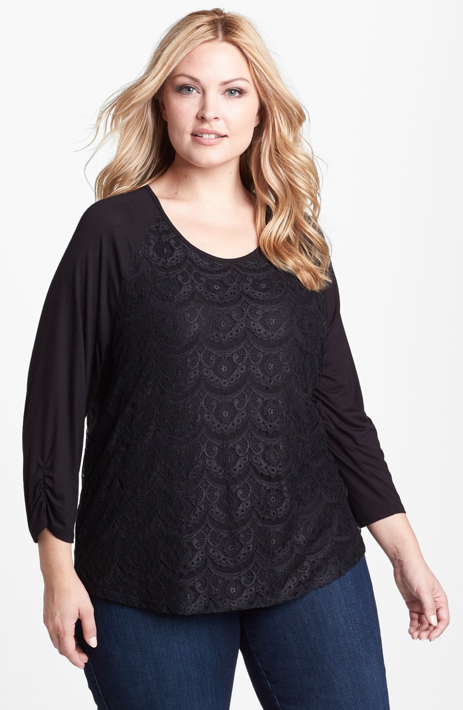 Sejour Lace Overlay Jersey Top (Plus Size) | Nordstrom