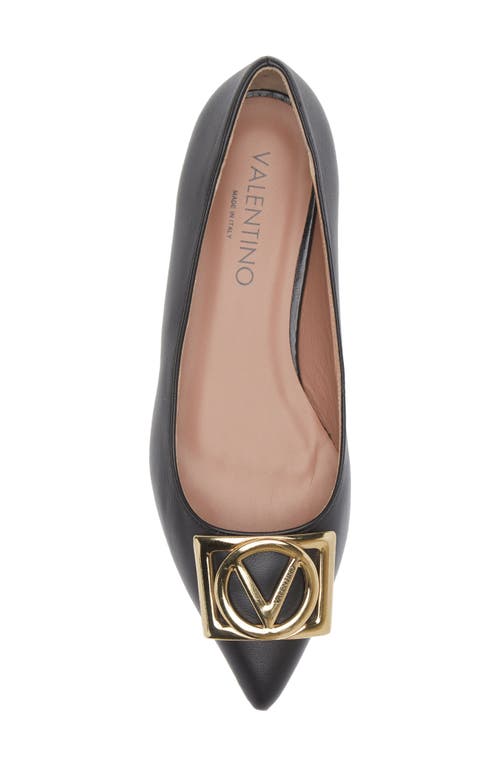 Valentino By Mario Valentino Flora Logo Buckle Pointed Toe Flat In Black