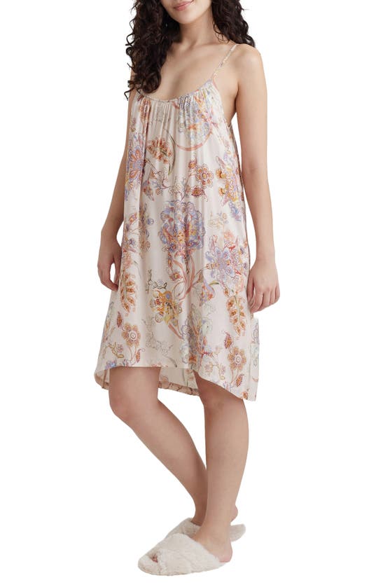 Shop Papinelle Coco Floral Strappy Sateen Nightgown In Cream