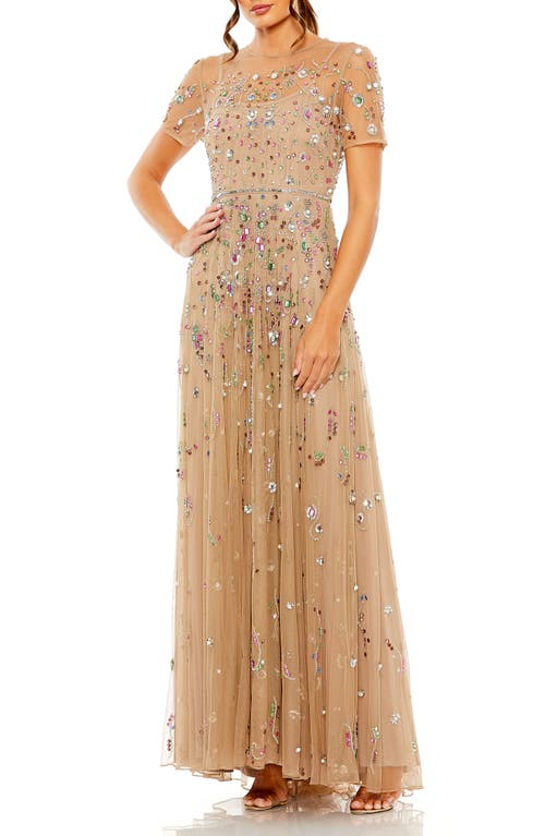 Mac Duggal Embellished Sequin Mesh Gown in Antique Gold at Nordstrom, Size 12