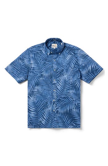 Reyn Spooner Palms Tailored Fit Short Sleeve Button-down Shirt In Blue Opal