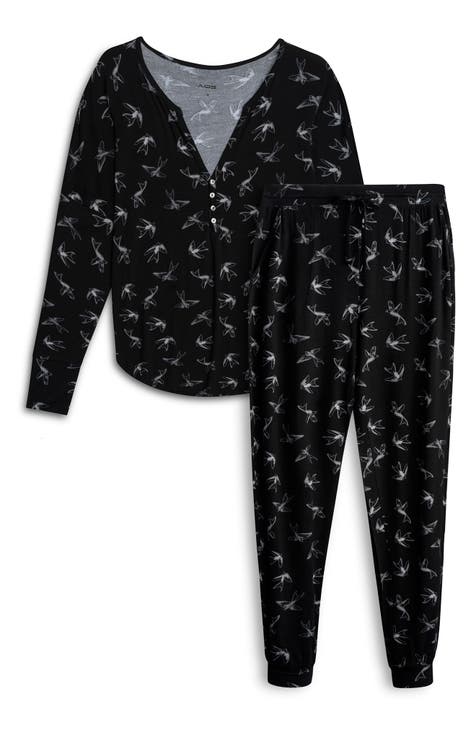Women's Raschel Henley Top and Pant, 2-Piece Pajama Set