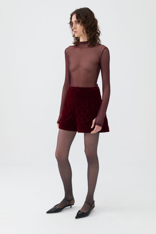 Shop Nocturne Quilted Mini Shorts In Burgundy