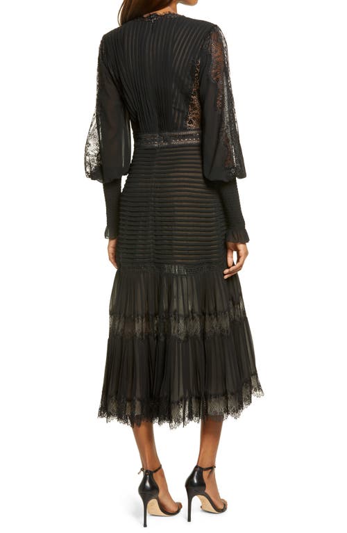 Tadashi Shoji Lace Pintuck Long Sleeve Cocktail Dress In Black/nude