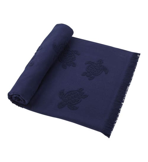 Vilebrequin Organic Cotton Turtle Beach Towel In Bleu Marine
