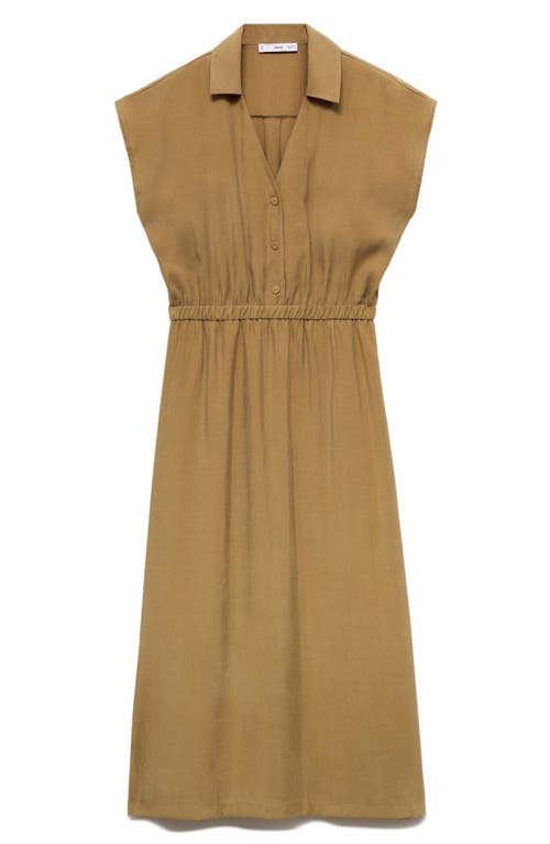 Mango Button Midi Dress In Medium Brown