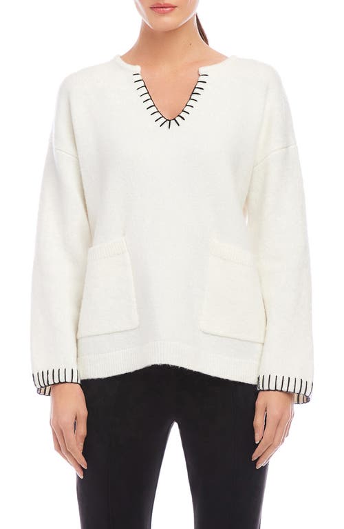 Shop Fifteen Twenty Blanket Stitch V-neck Sweater In Cream