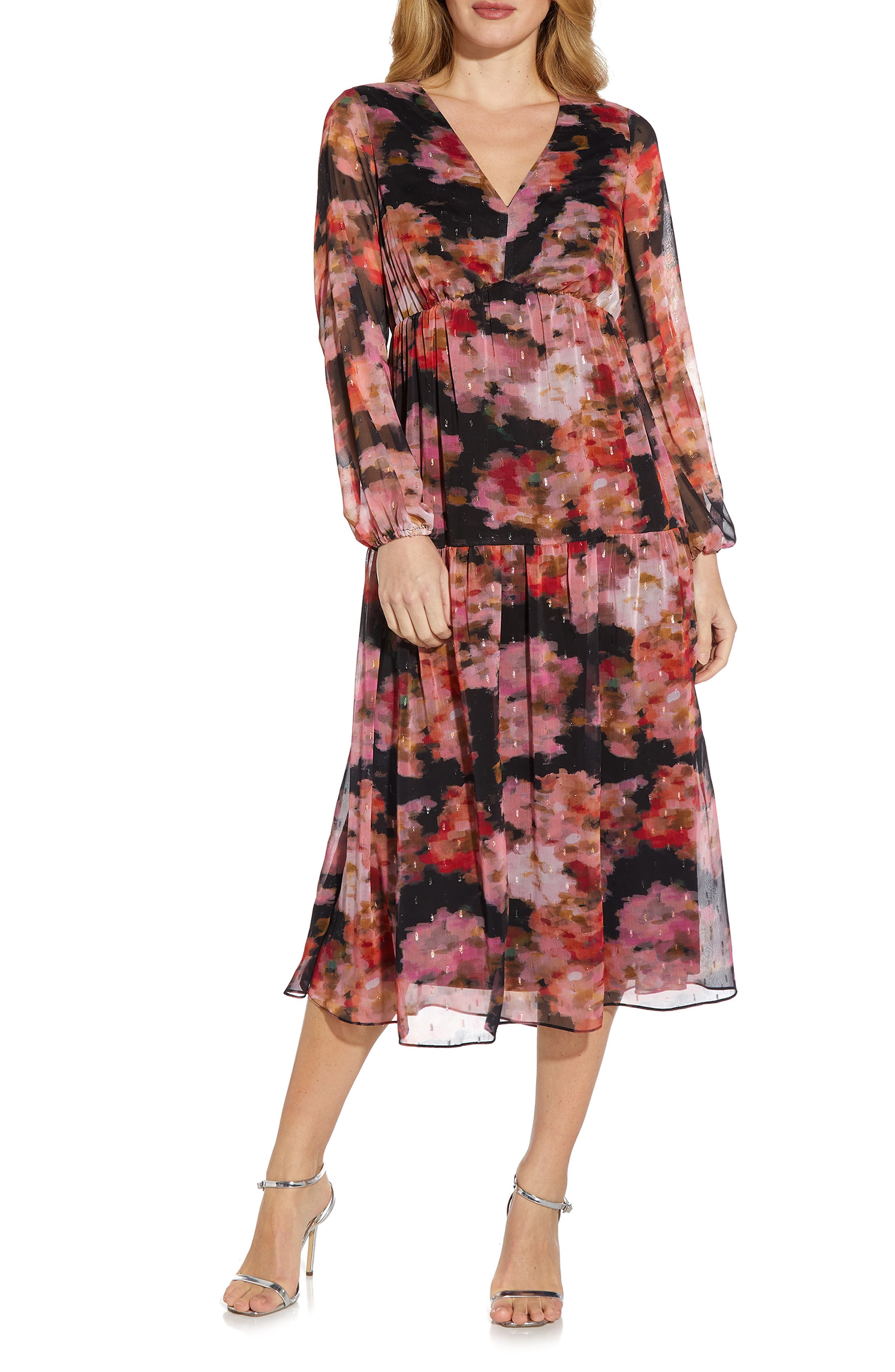 adrianna papell floral chiffon dress