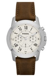 Fossil 'Grant' Round Chronograph Leather Strap Watch, 38mm | Nordstrom