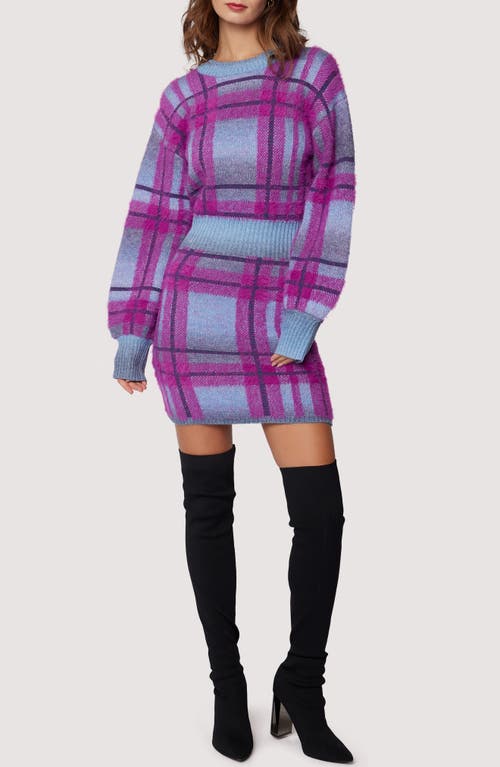 Lost + Wander Constanza Fuzzy Plaid Long Sleeve Sweater Dress in Purple Multi 