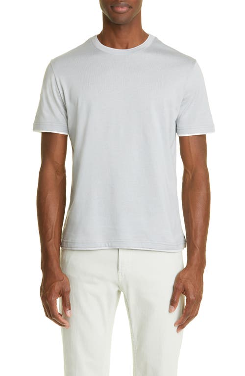 Eleventy Crewneck Giza Egyptian Cotton T-Shirt in Denim - Light Gray - White