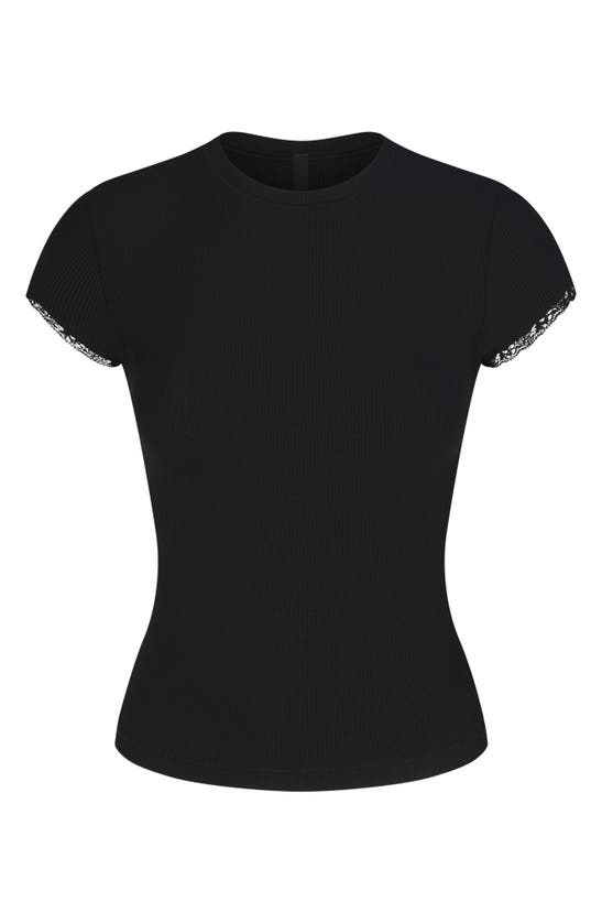 Shop Skims Soft Lounge Lace T-shirt In Onyx