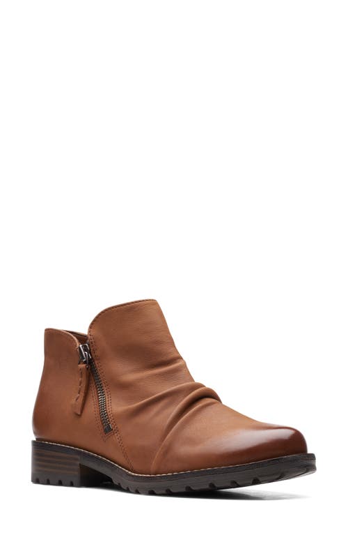 Clarks(r) Clarkwell Zip Ankle Bootie in Dark Tan Leather