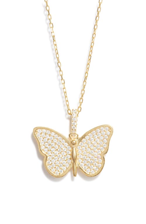 Shymi Pavé Butterfly Pendant Necklace In Gold/white