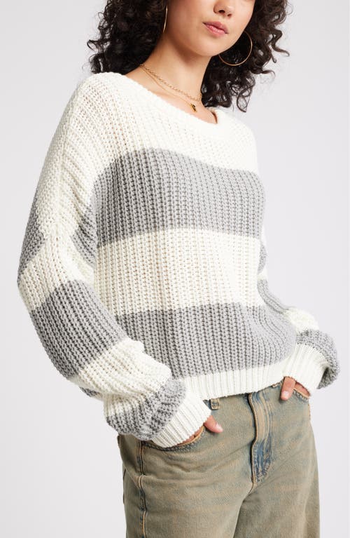 Shop Bp. Relaxed Reversible Sweater In Grey Marl Stripe