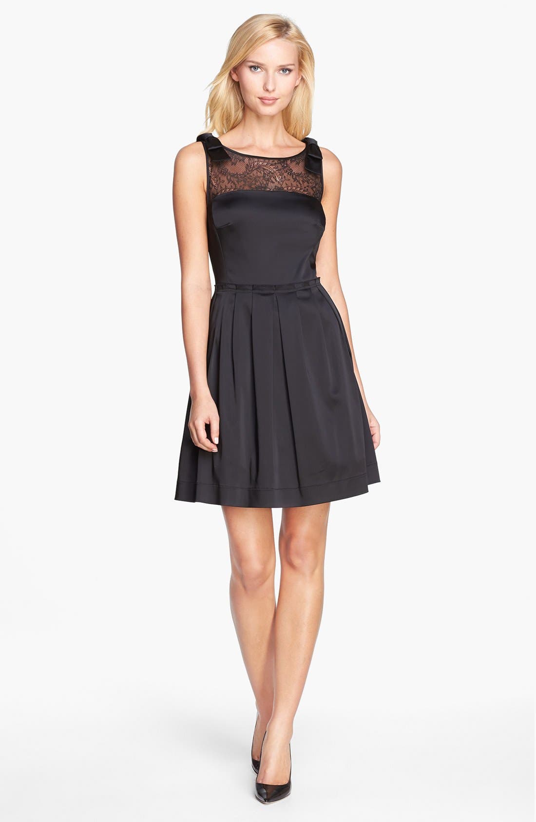 Tahari Lace Yoke Satin Fit & Flare Dress Nordstrom