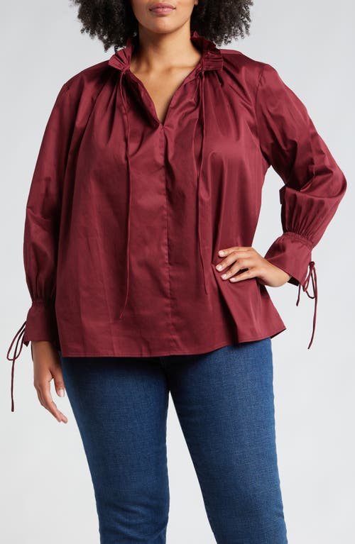 Shop Harshman Audrey Tie Detail Cotton Pullover Top In Burgundy