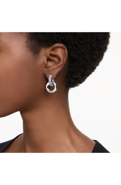 Swarovski Rhodium-plated Pave Interlocking Loop Charm Mismatch Hoop Earrings In Silver