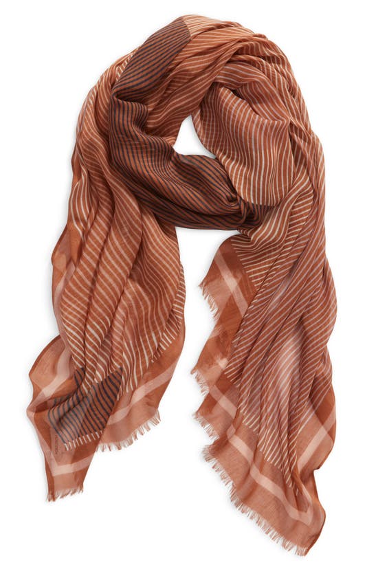 Shop Nordstrom Print Modal & Silk Scarf In Brown Shaped Stripes