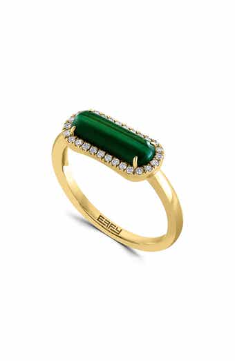 EFFY 14K Yellow Gold Pavé Diamond Emerald Ring - 0.08 ctw. - Size