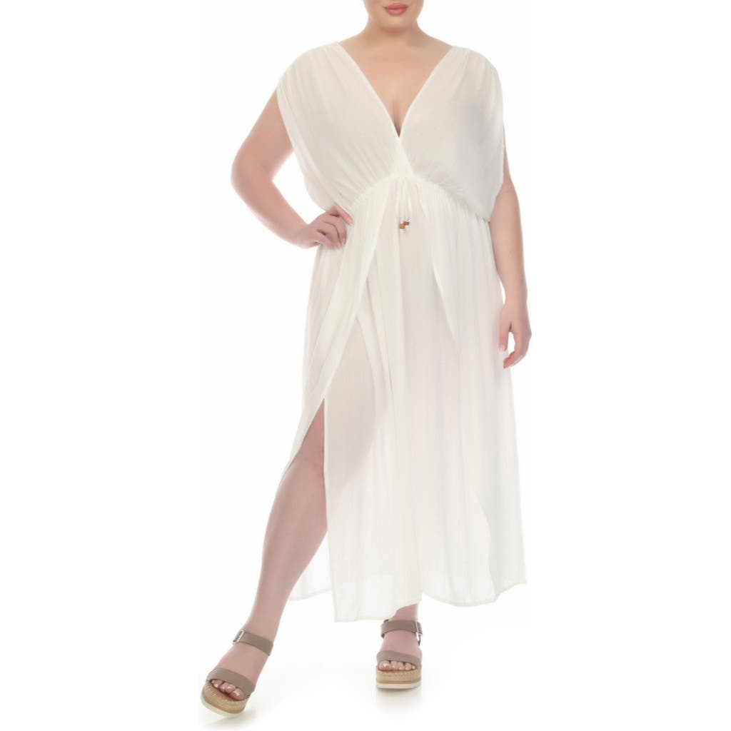 Shop Boho Me Metallic Stripe Cover-up Maxi Dress In White/silver