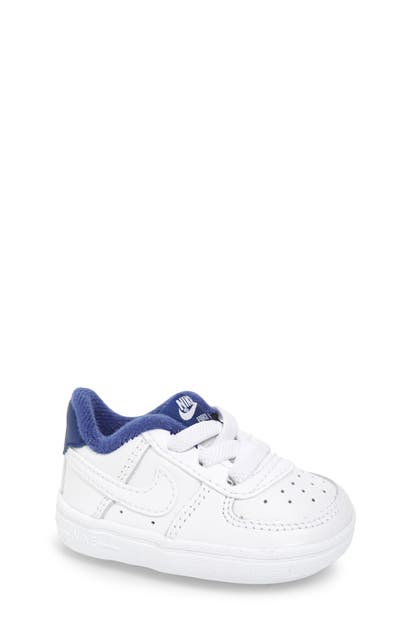Nike Babies' Force 1 Sneaker In White/ White/ Royal Blue