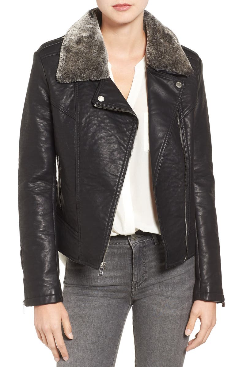 Rachel Roy Faux Leather Jacket with Faux Fur Trim | Nordstrom