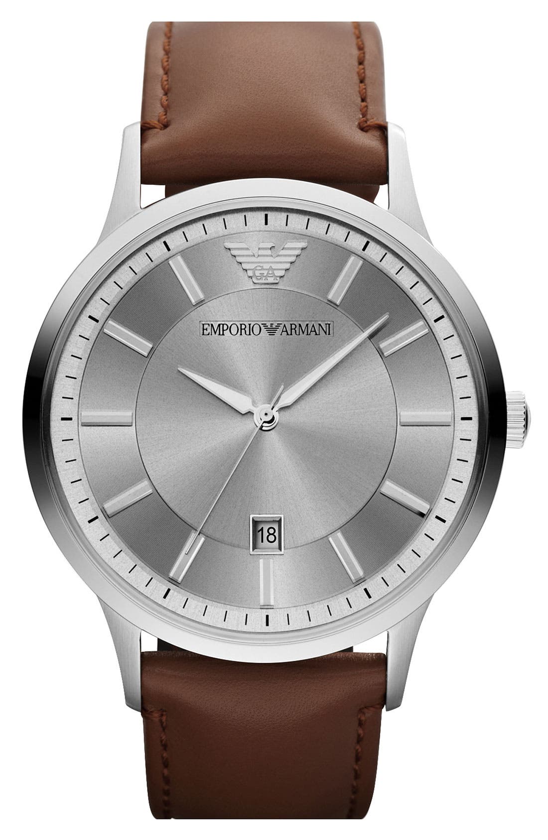Emporio Armani Round Leather Strap Watch, 43mm Nordstrom