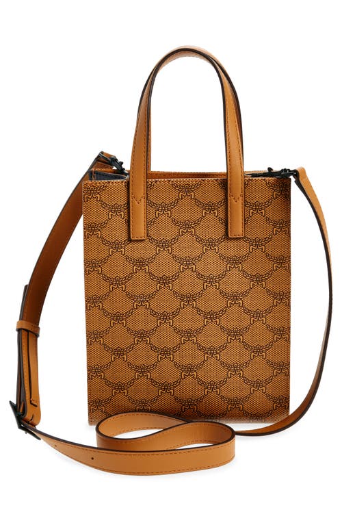 Shop Mcm Aren Faux Leather North/south Tote In Cognac