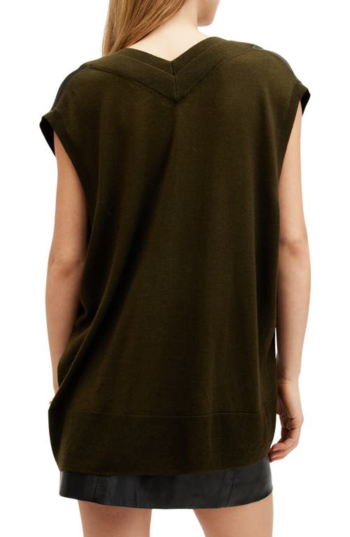Allsaints Bern Merino Wool V-neck Tank Top In Tarmac Green
