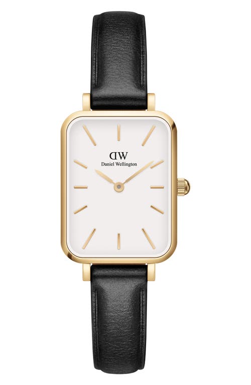 Daniel Wellington Quadro Pressed Sheffield Leather Strap Watch, 20mm x 26mm in Gold/White/Black at Nordstrom, Size 20 Mm