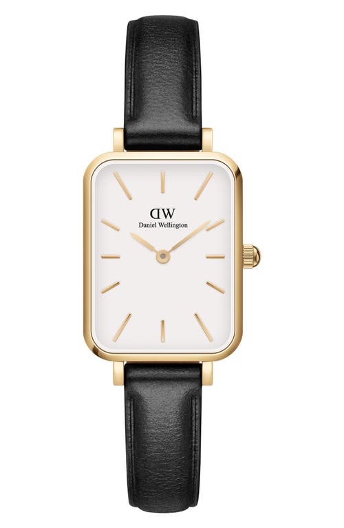 Shop Daniel Wellington Quadro Pressed Sheffield Leather Strap Watch, 20mm X 26mm In Gold/white/black