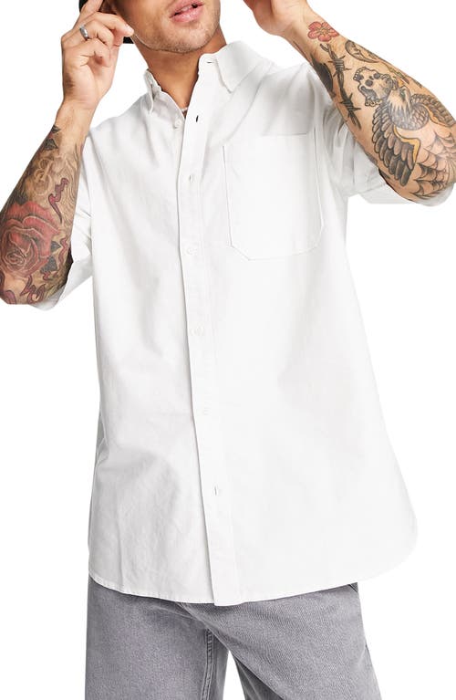 Topman Relaxed Short Sleeve Oxford Button-Down Shirt in White