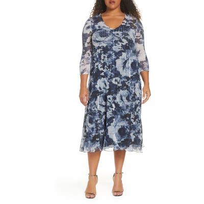 Plus Size Komarov Chiffon A-Line Midi Dress, Blue