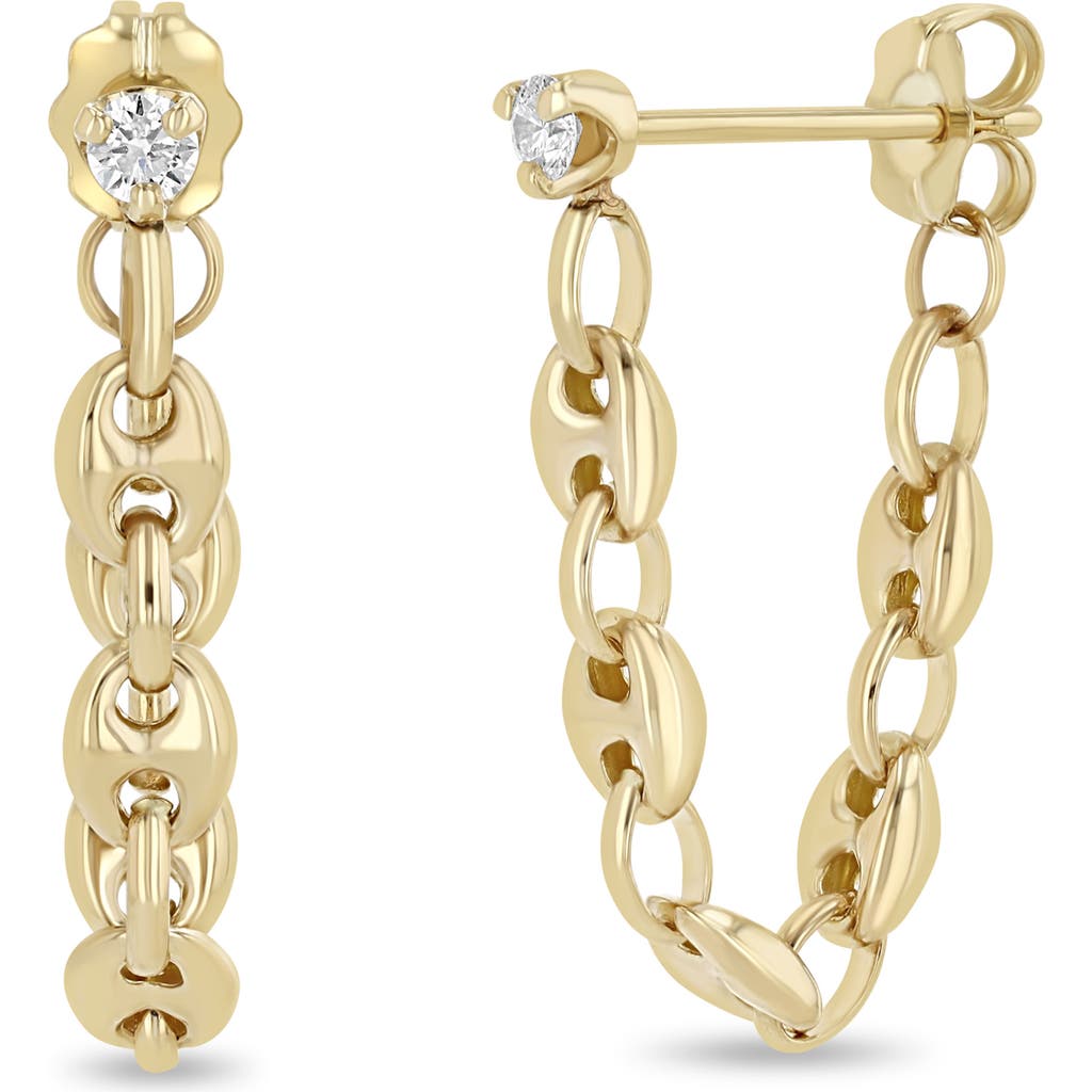 Zoë Chicco Diamond Puffed Mariner Chain Huggie Earrings In 14k Yellow Gold